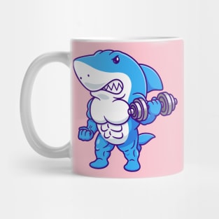 Cute Shark Lifting Dumbblle Cartoon Mug